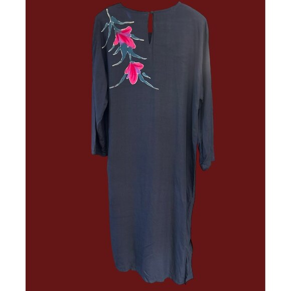 Vintage Passports Pier 1 Imports Black Floral Maxi Dress Large Y2K Dark Romantic - Picture 3 of 5